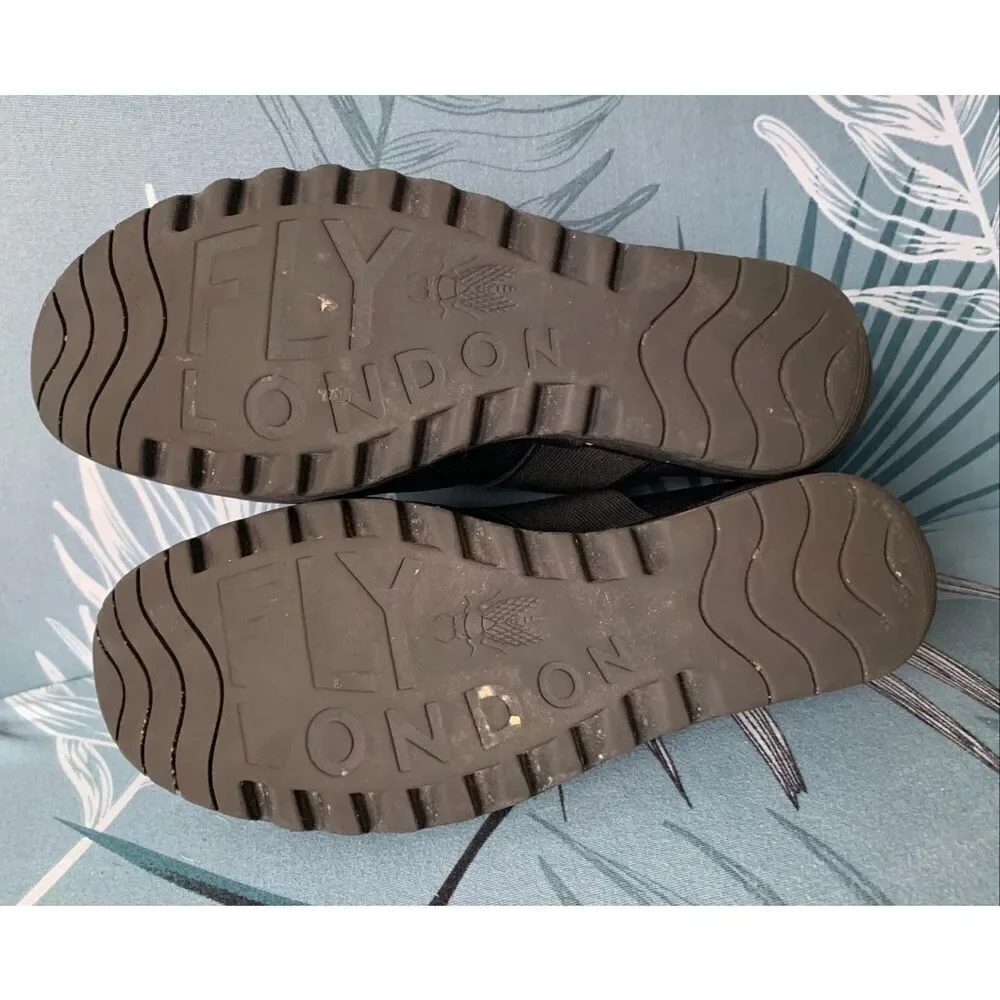 FLY London Black Leather Yale Mary Janes Wedge SHOES sz 39 9